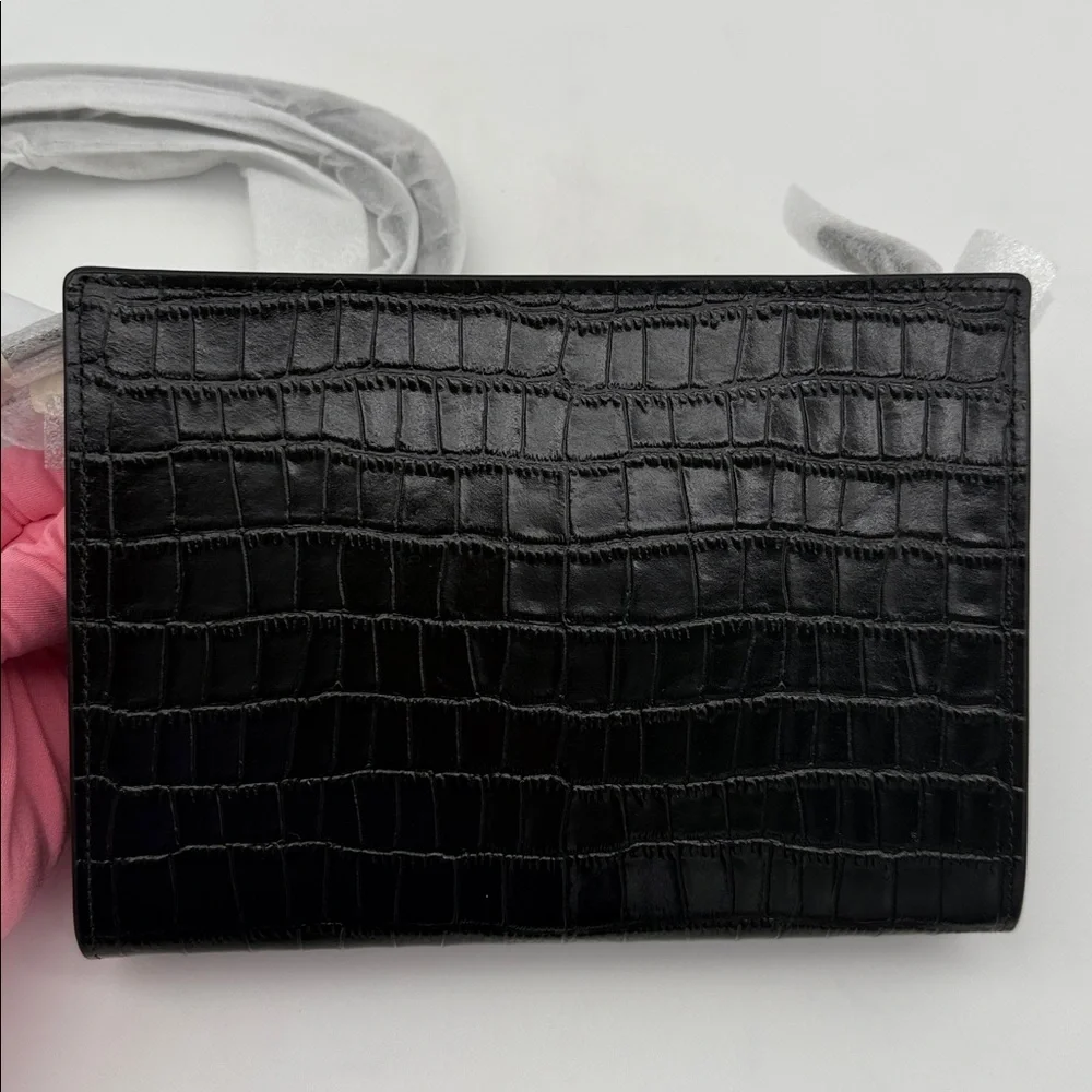 Coach Slim Crossbody Croc Embossed Bag Black - Picture 2 of 16